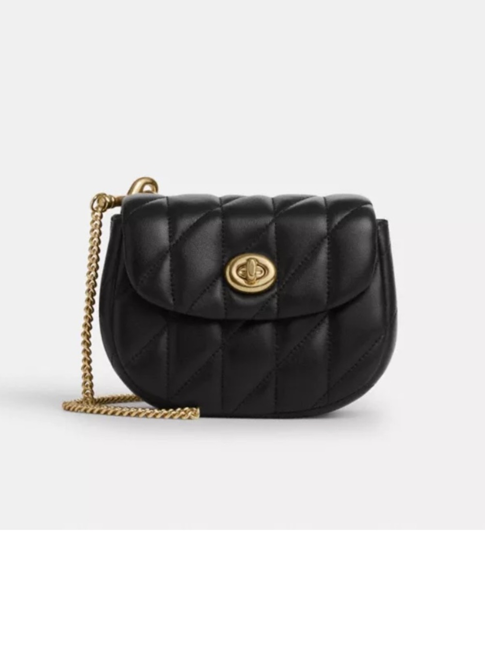 Coach Turnlock Black Quilted Leather Card Case with Chain Strap - Picture 12 of 16